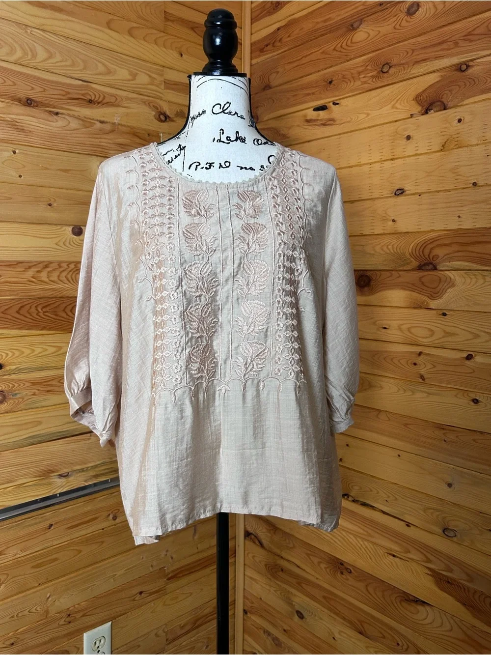 Boho Embroidered Peasant Top - Light Blush - Picture 3 of 10